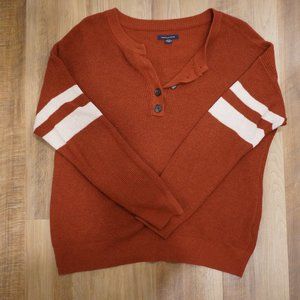 American Eagle Rust Red Button Down Crew Neck Sweater Size Medium